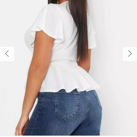 🍂🍁BOOHOO PLUS RIB WRAP CAP SLEEVE PEPLUM TOP 20 - Picture 2 of 6